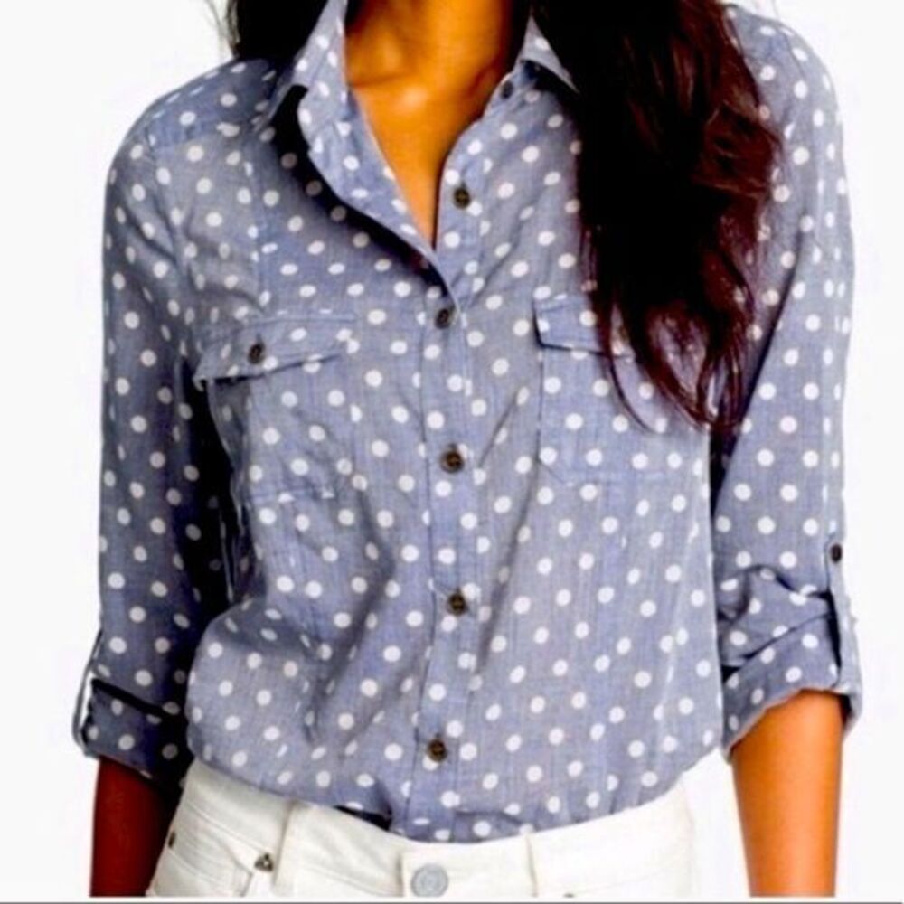 KUT FROM THE CLOTH Jules Dot Chambray Top Blue Size Small‎